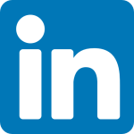 Weißes LinkedIn-Logo auf blauem Hintergrund.